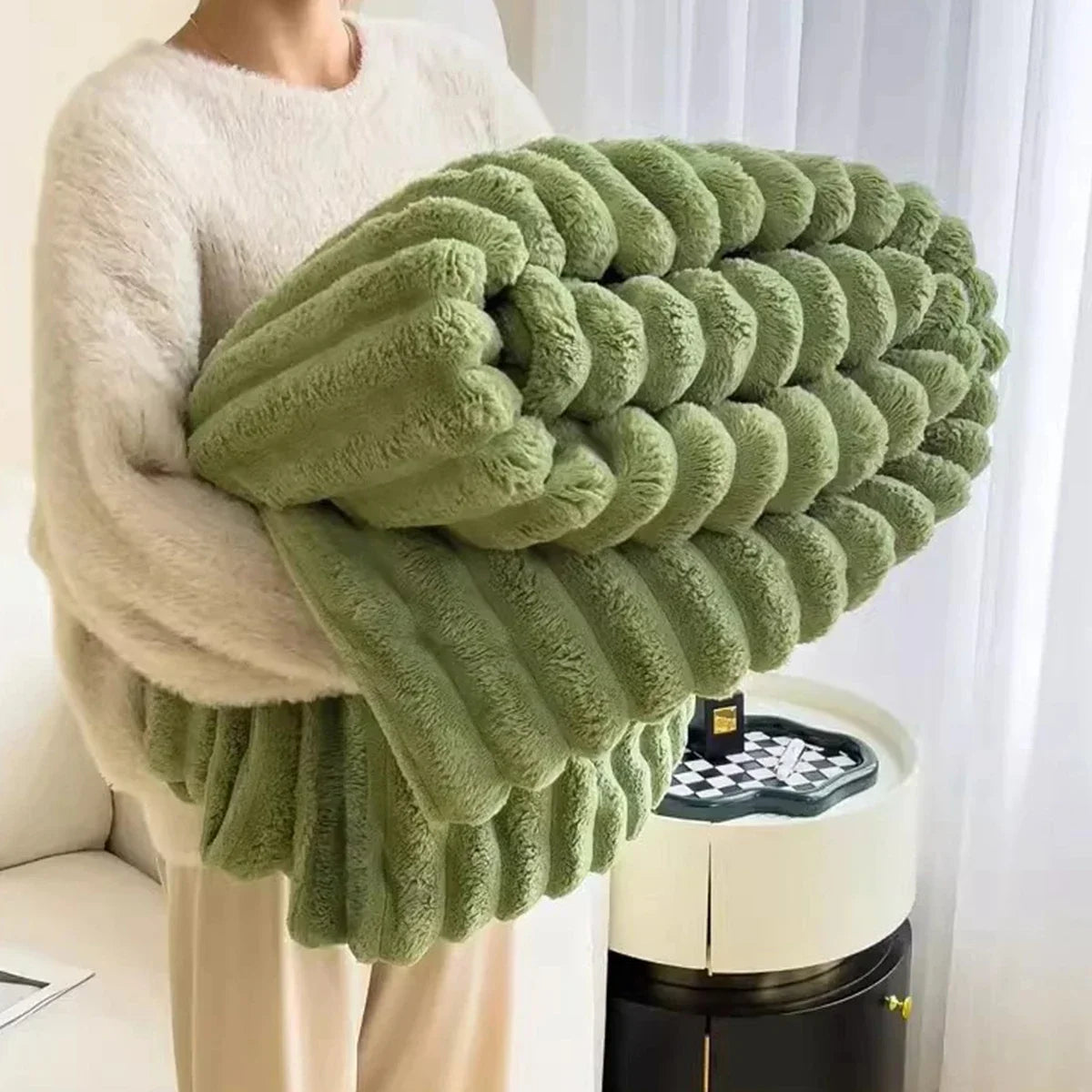 Solid Color Thickened Wide Striped Multifunctional Blanket.