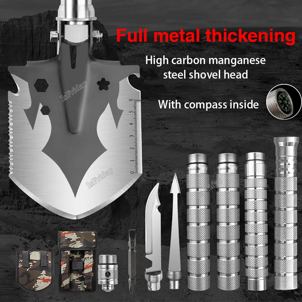 Multifunctional Outdoor Shovel 4-Section Pipe Fishing Folding Shovel Outdoor