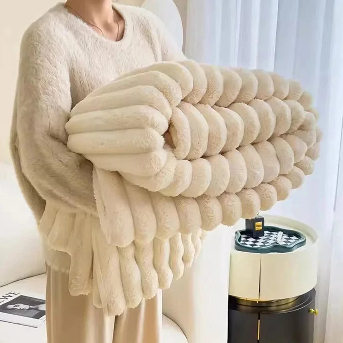 Solid Color Thickened Wide Striped Multifunctional Blanket.