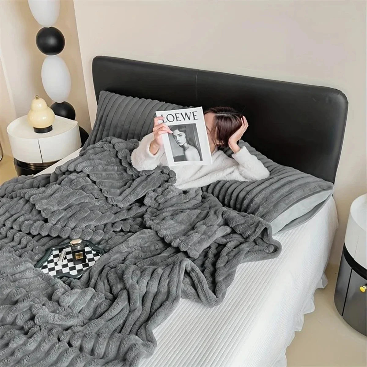Solid Color Thickened Wide Striped Multifunctional Blanket.