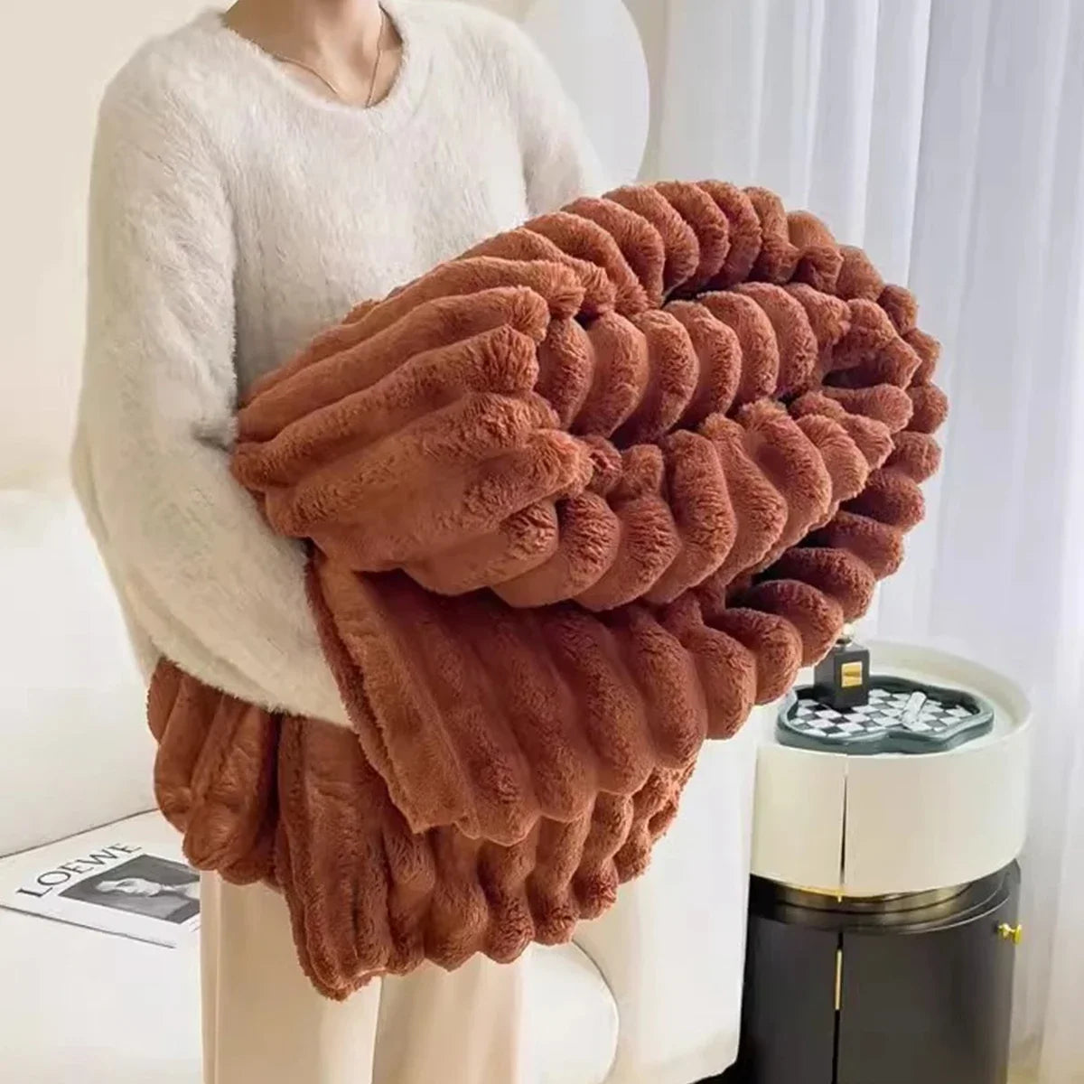 Solid Color Thickened Wide Striped Multifunctional Blanket.