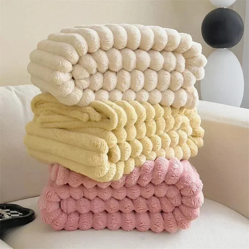 Solid Color Thickened Wide Striped Multifunctional Blanket.