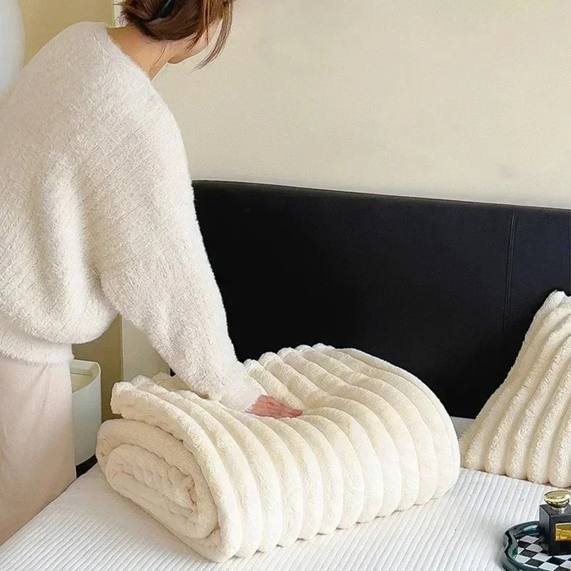 Solid Color Thickened Wide Striped Multifunctional Blanket.
