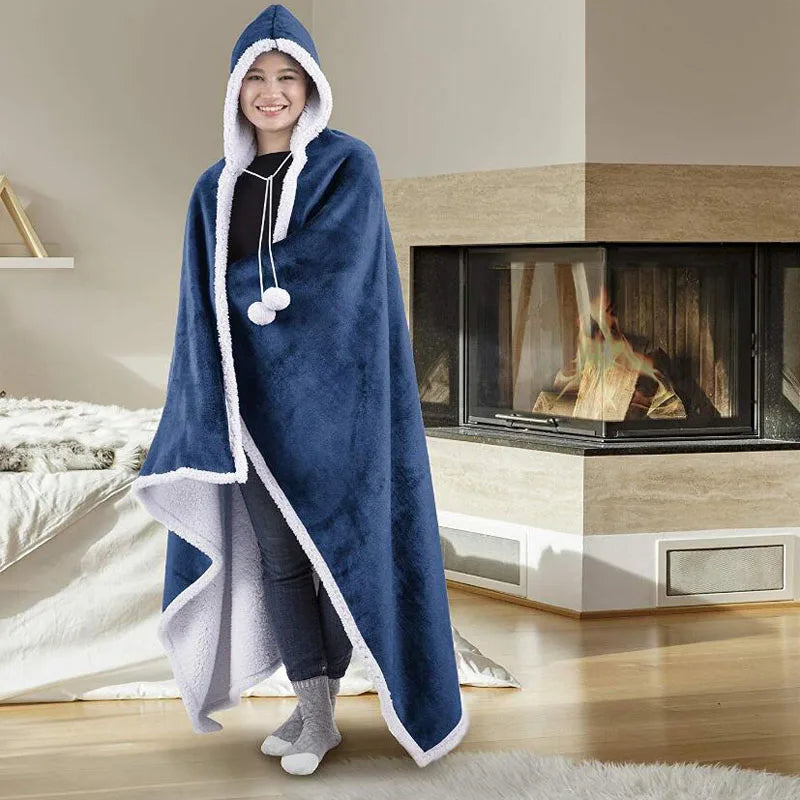 Winter Sherpa Blanket Without Sleeves Plush Fleece Hoodies TV Blankets Super Long Flannel Hooded