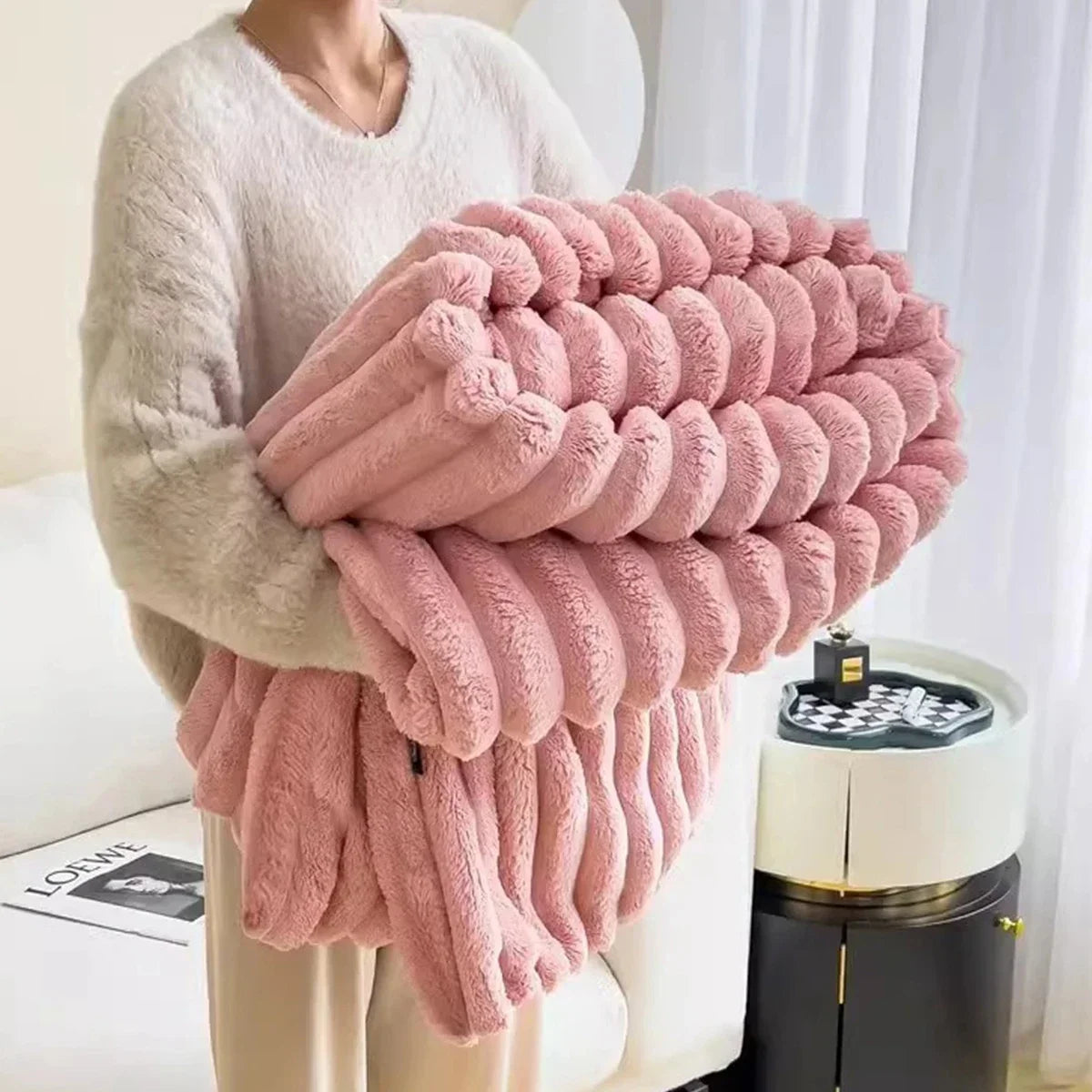 Solid Color Thickened Wide Striped Multifunctional Blanket.