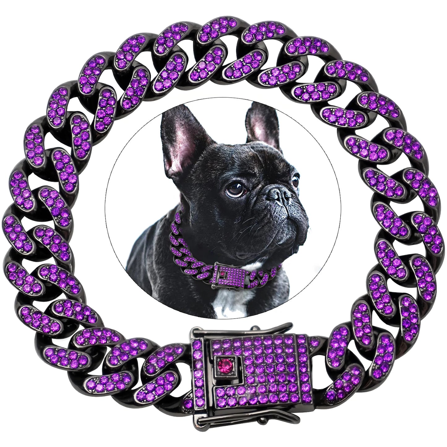 Dog Chain Diamond Cuban Collar Walking Metal Chain Collar with Design Secure Buckle