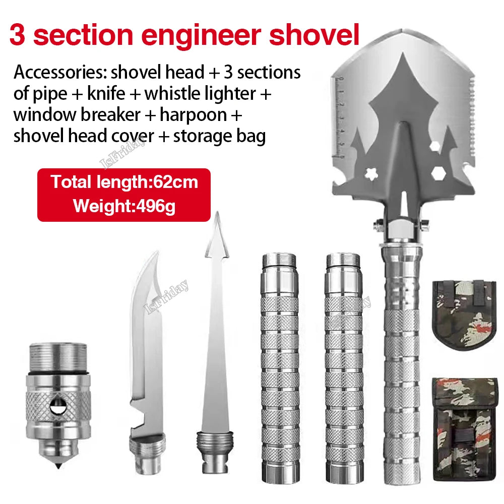 Multifunctional Outdoor Shovel 4-Section Pipe Fishing Folding Shovel Outdoor