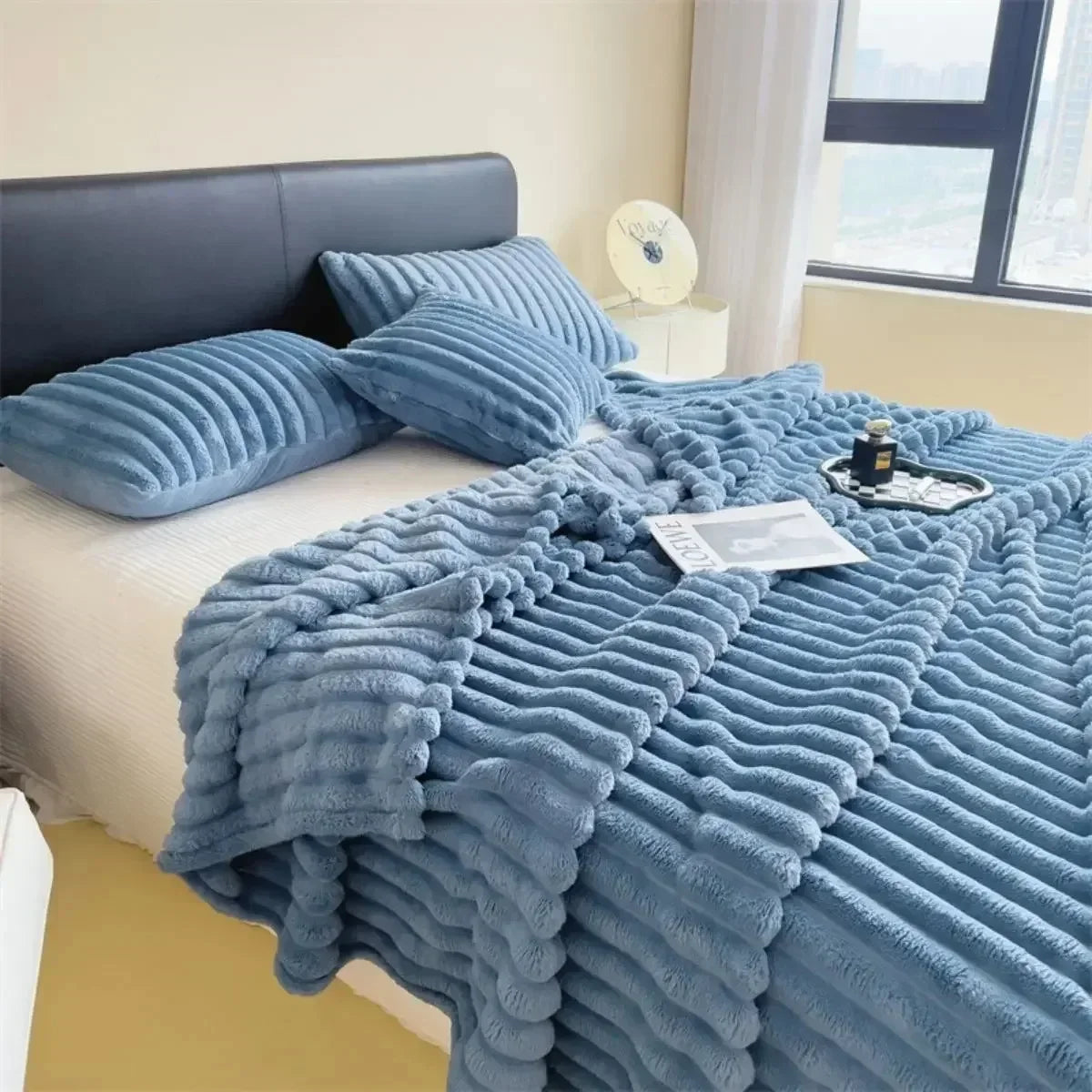 Solid Color Thickened Wide Striped Multifunctional Blanket.
