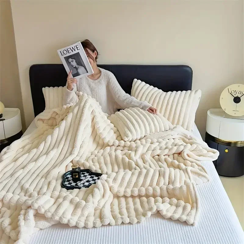 Solid Color Thickened Wide Striped Multifunctional Blanket.