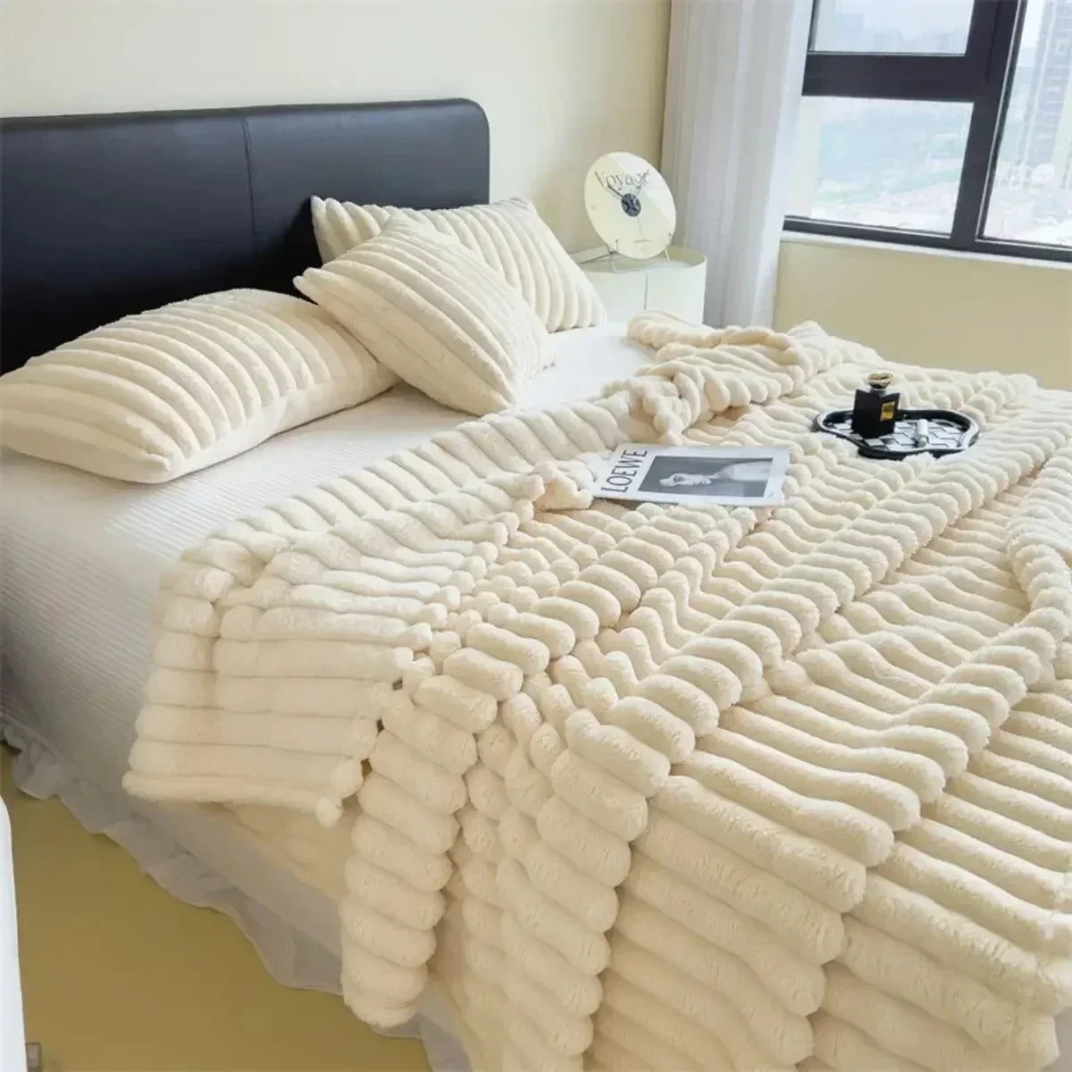 Solid Color Thickened Wide Striped Multifunctional Blanket.