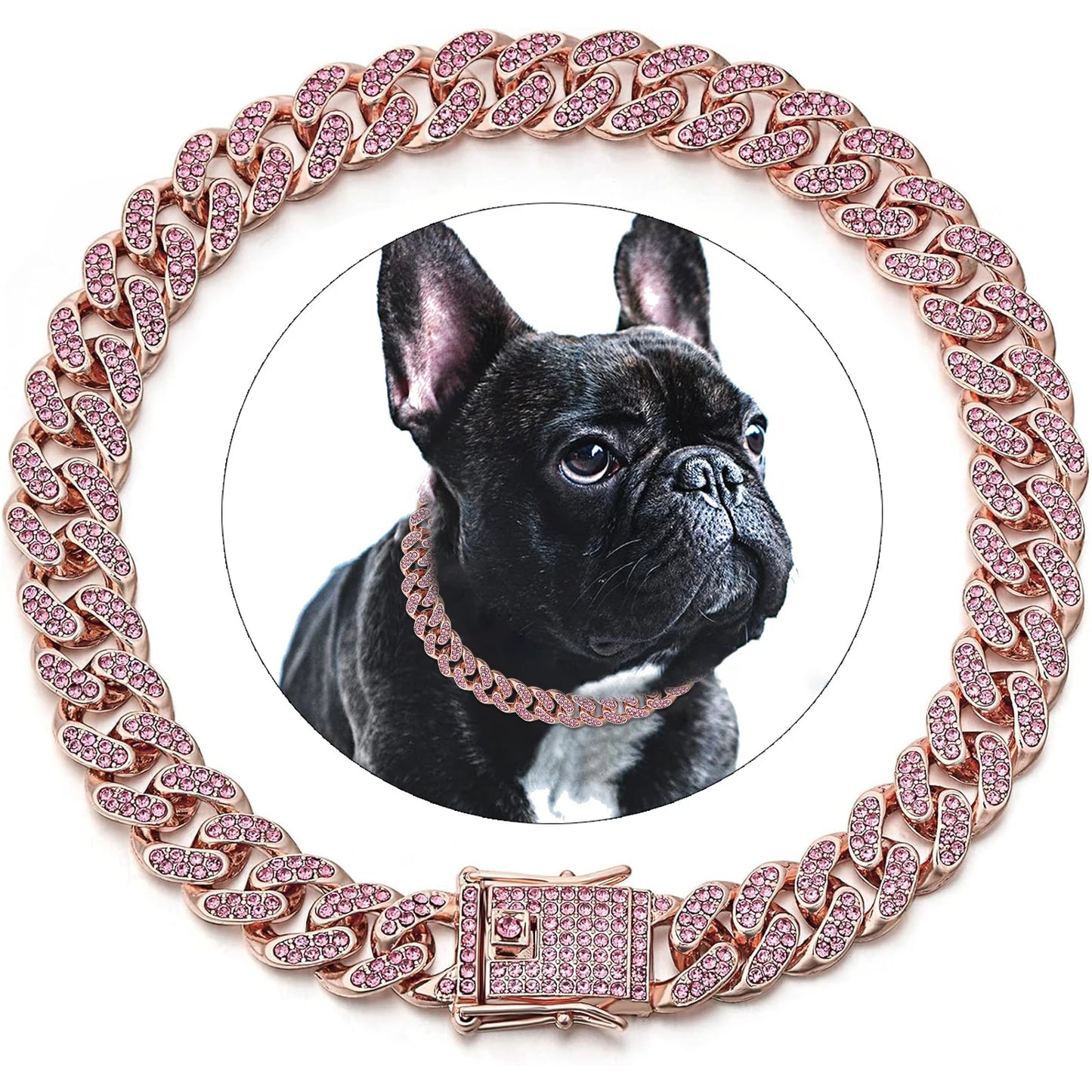Dog Chain Diamond Cuban Collar Walking Metal Chain Collar with Design Secure Buckle