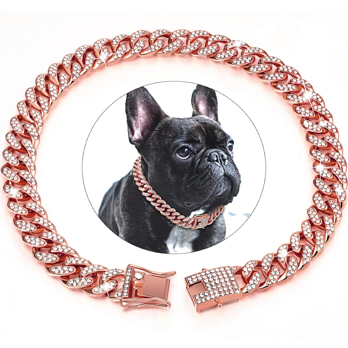 Dog Chain Diamond Cuban Collar Walking Metal Chain Collar with Design Secure Buckle