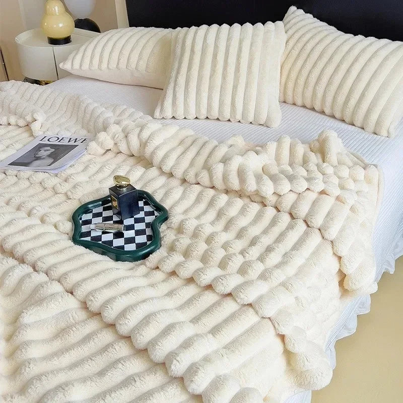 Solid Color Thickened Wide Striped Multifunctional Blanket.