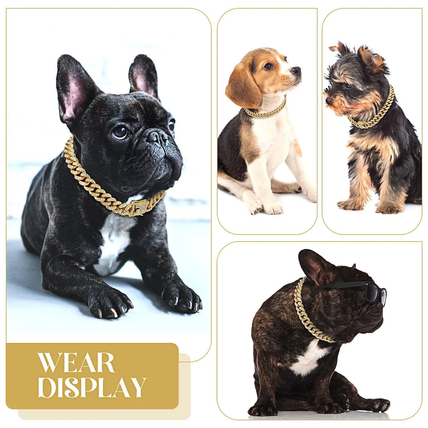Dog Chain Diamond Cuban Collar Walking Metal Chain Collar with Design Secure Buckle