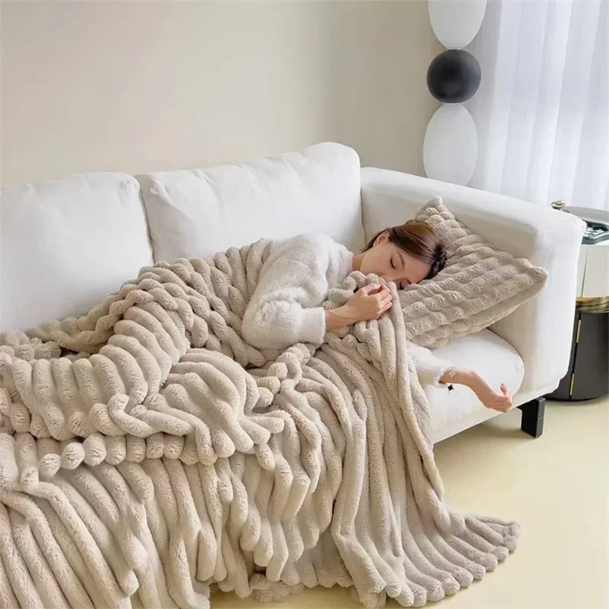 Solid Color Thickened Wide Striped Multifunctional Blanket.