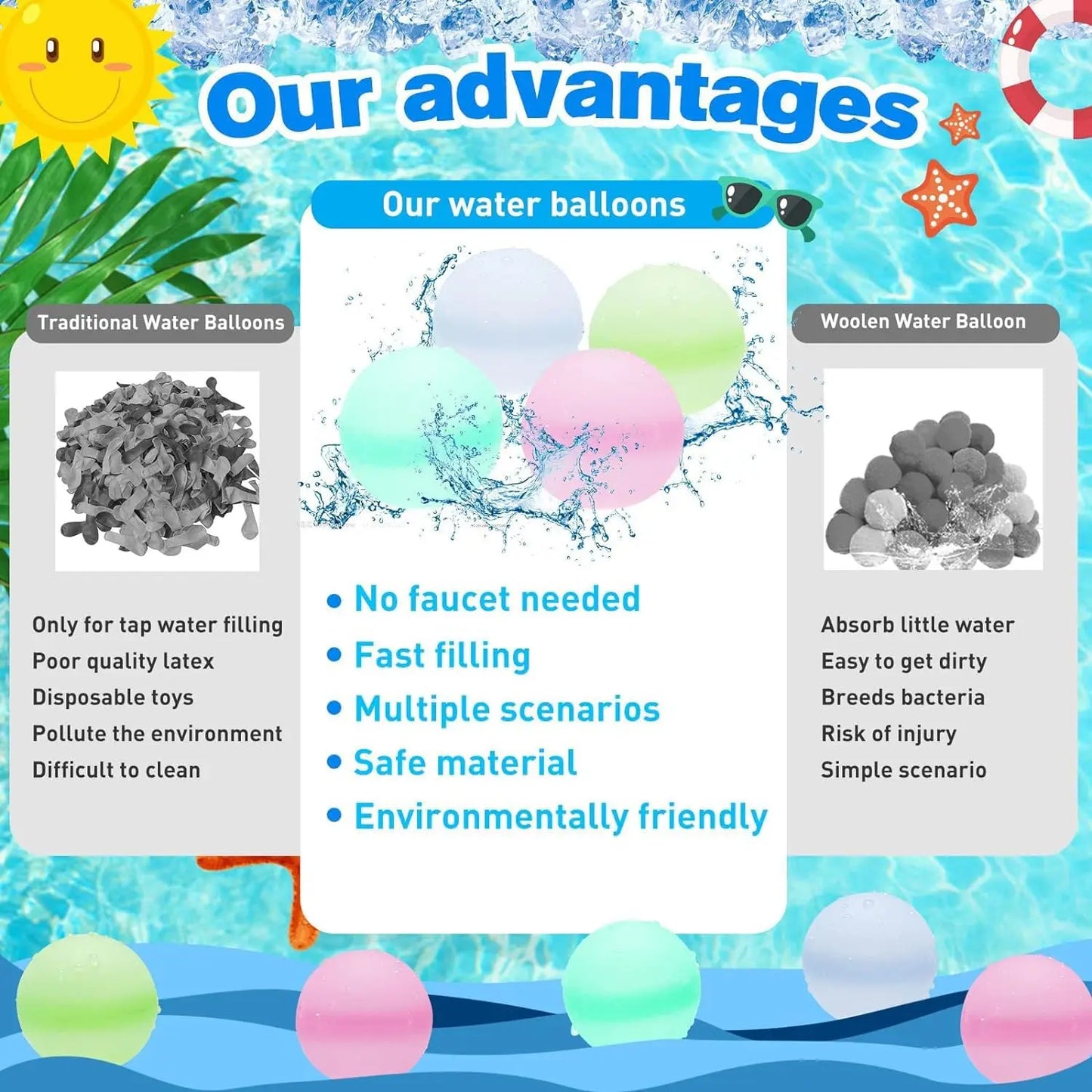Reusable Water Balloons Toys Silicone Refillable Water Balls