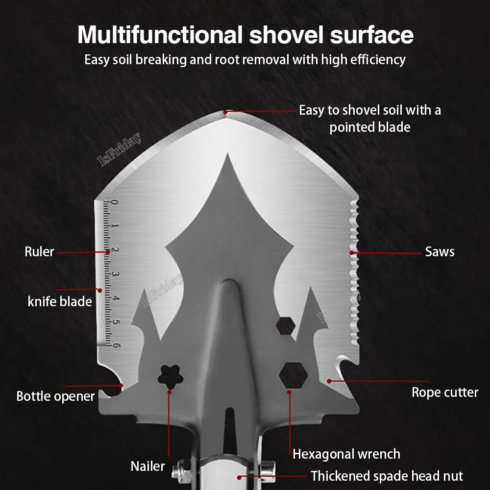 Multifunctional Outdoor Shovel 4-Section Pipe Fishing Folding Shovel Outdoor
