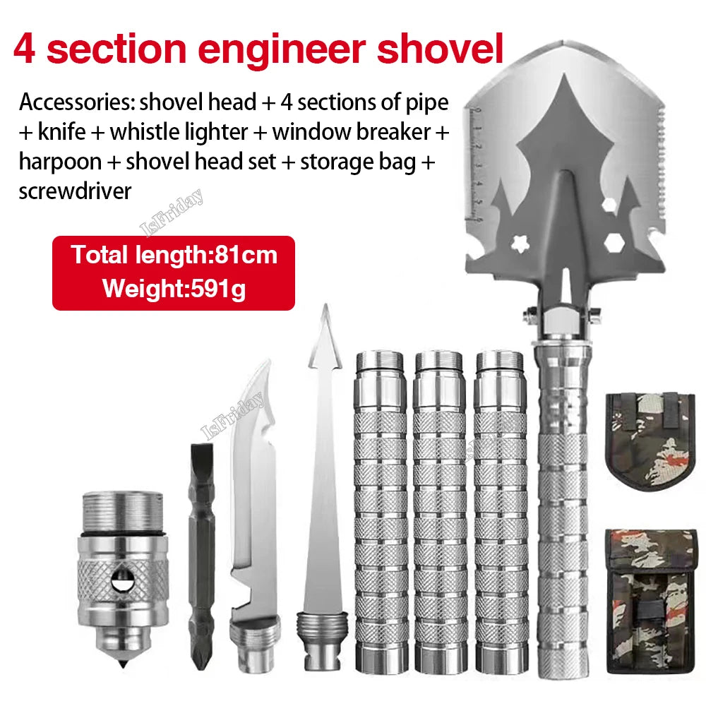 Multifunctional Outdoor Shovel 4-Section Pipe Fishing Folding Shovel Outdoor