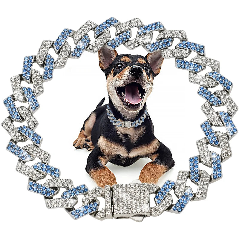 Dog Chain Diamond Cuban Collar Walking Metal Chain Collar with Design Secure Buckle