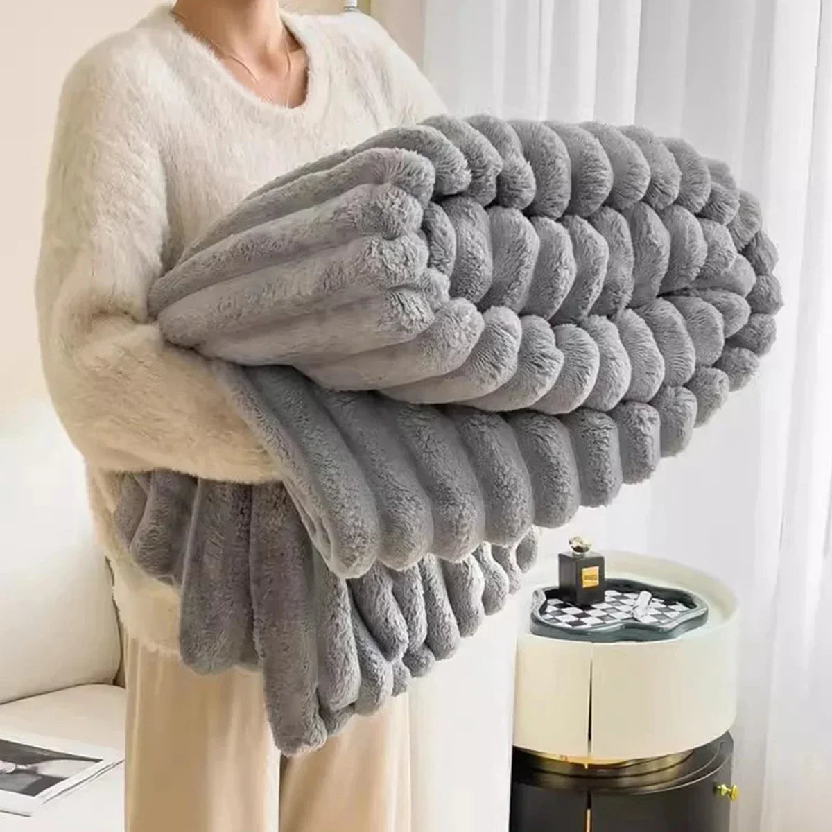 Solid Color Thickened Wide Striped Multifunctional Blanket.