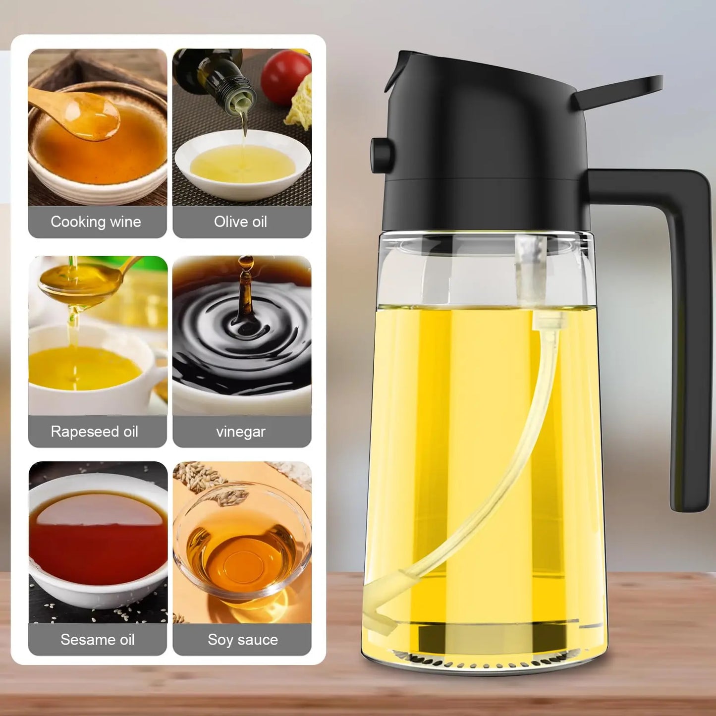 2in1 Oil Dispenser Bottle 500ml Plastic Oil Sprayer Cooking