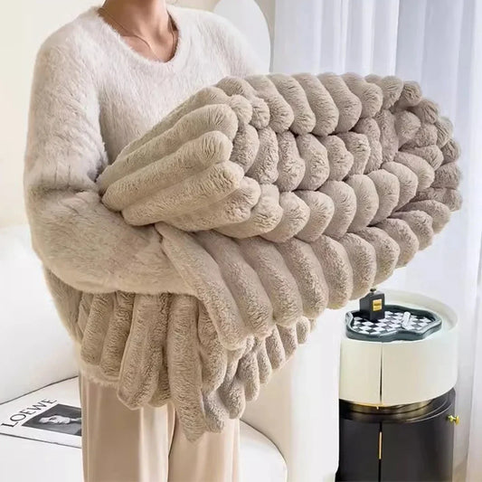 Solid Color Thickened Wide Striped Multifunctional Blanket.