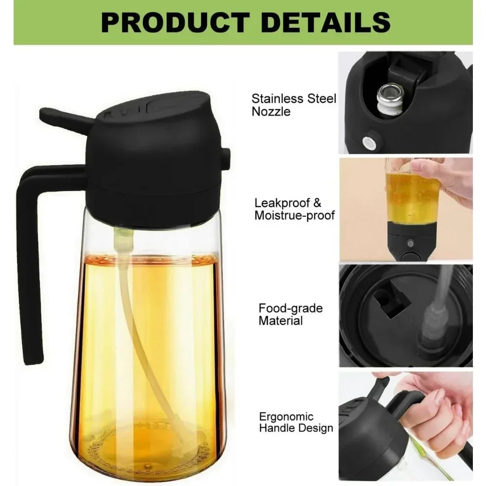 2in1 Oil Dispenser Bottle 500ml Plastic Oil Sprayer Cooking