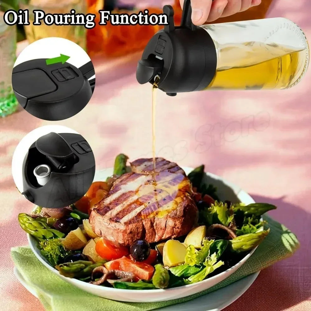 2in1 Oil Dispenser Bottle 500ml Plastic Oil Sprayer Cooking