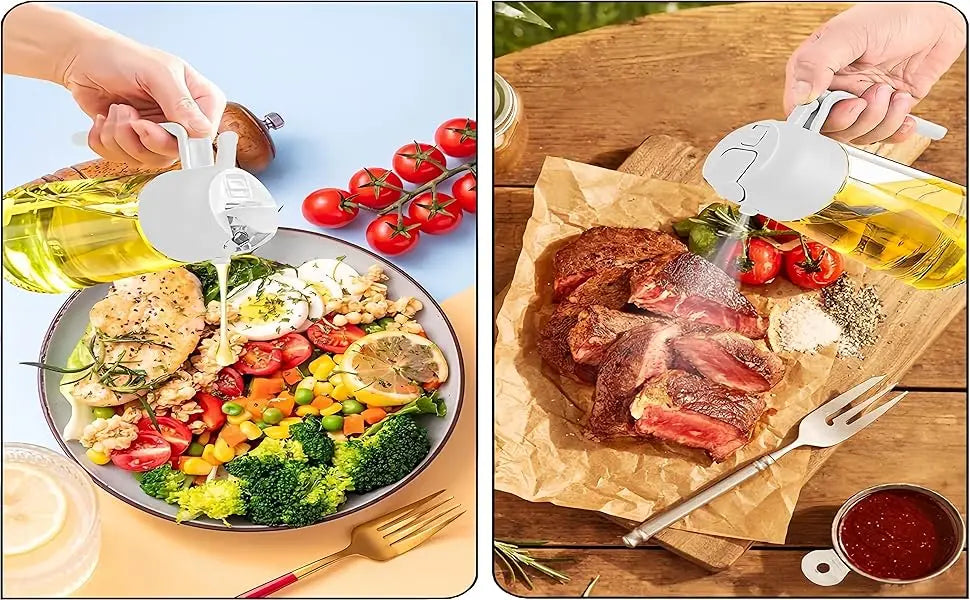 2in1 Oil Dispenser Bottle 500ml Plastic Oil Sprayer Cooking