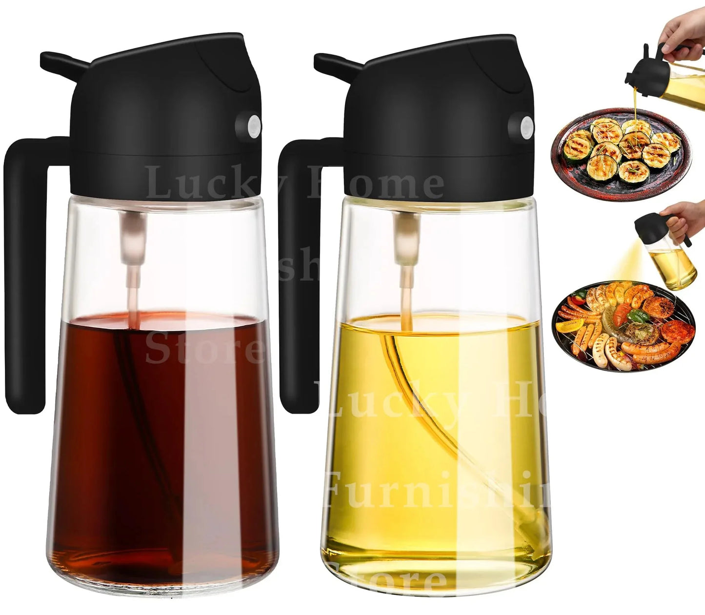 2in1 Oil Dispenser Bottle 500ml Plastic Oil Sprayer Cooking