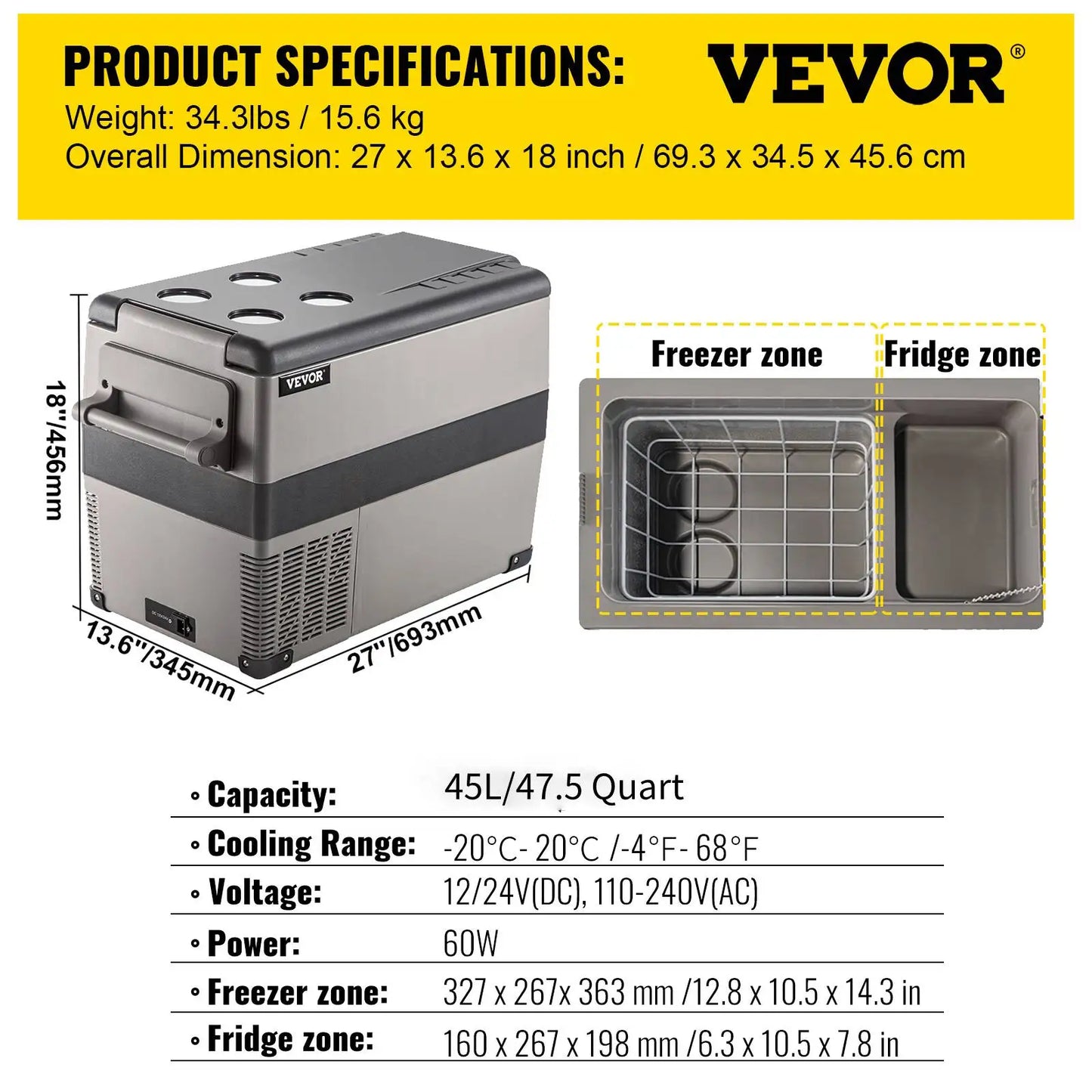 Car Refrigerator Mini Fridge 12/24V DC 110-240V