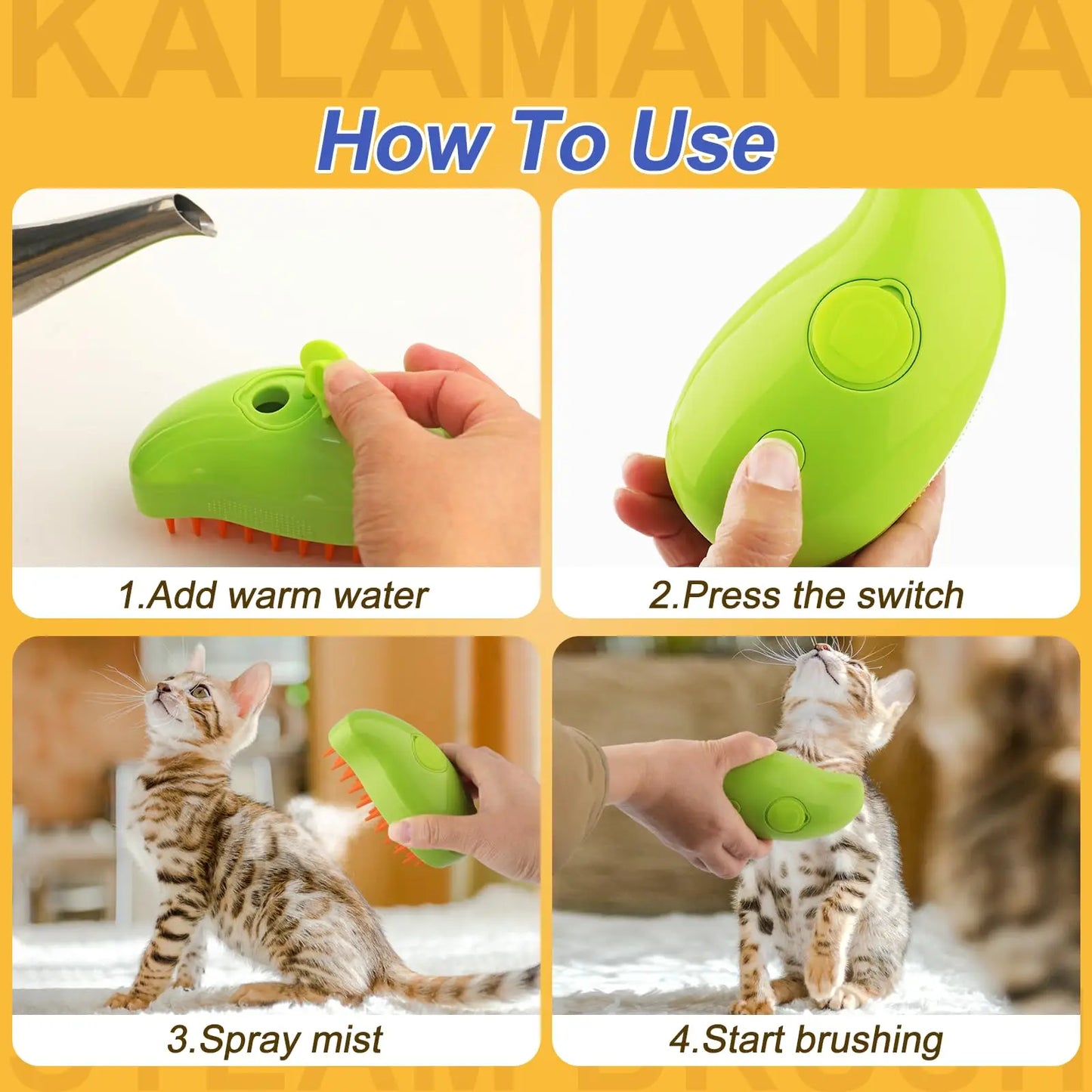 3-in-1 Steamy Brush for Pet Cat Dog Grooming Accessories