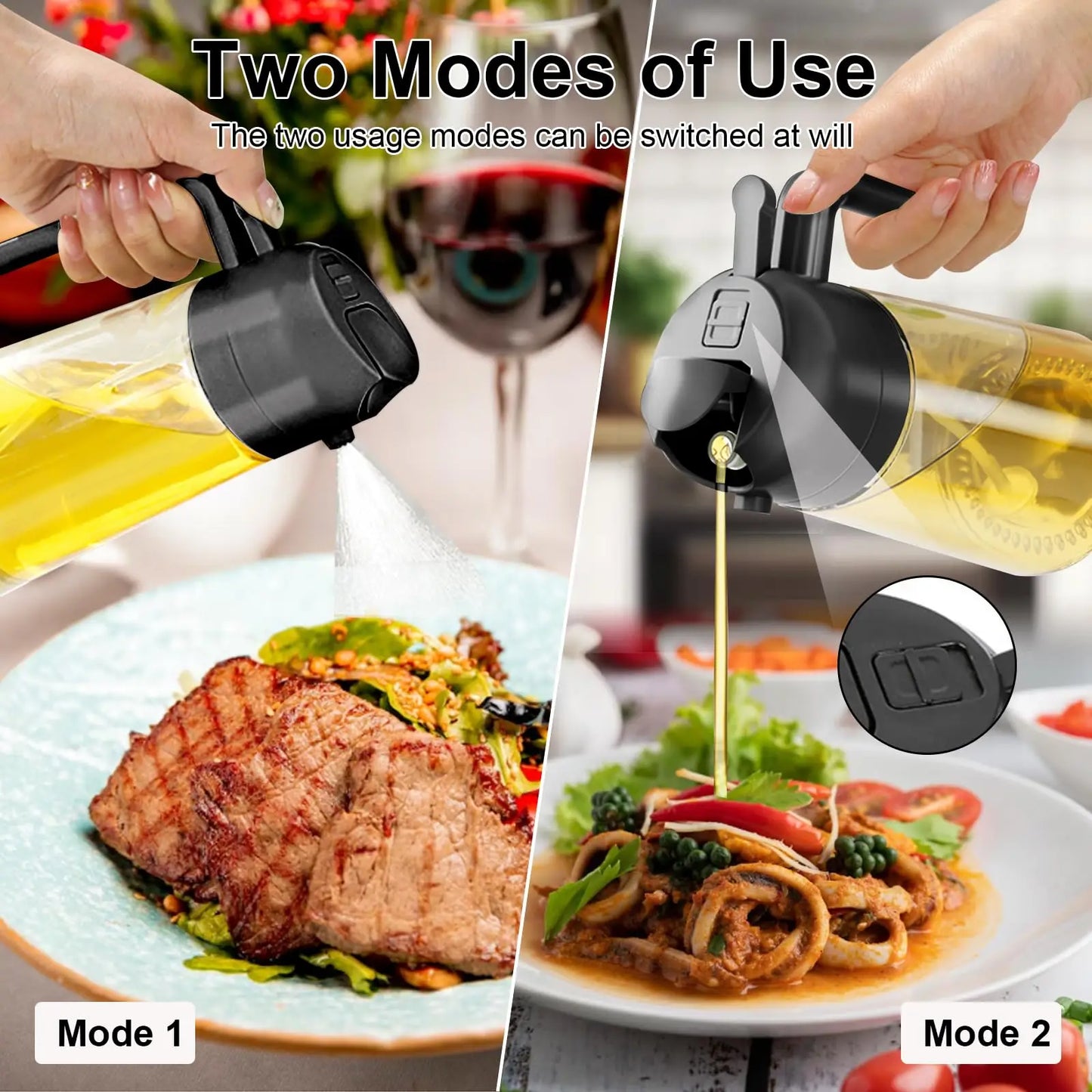 2in1 Oil Dispenser Bottle 500ml Plastic Oil Sprayer Cooking