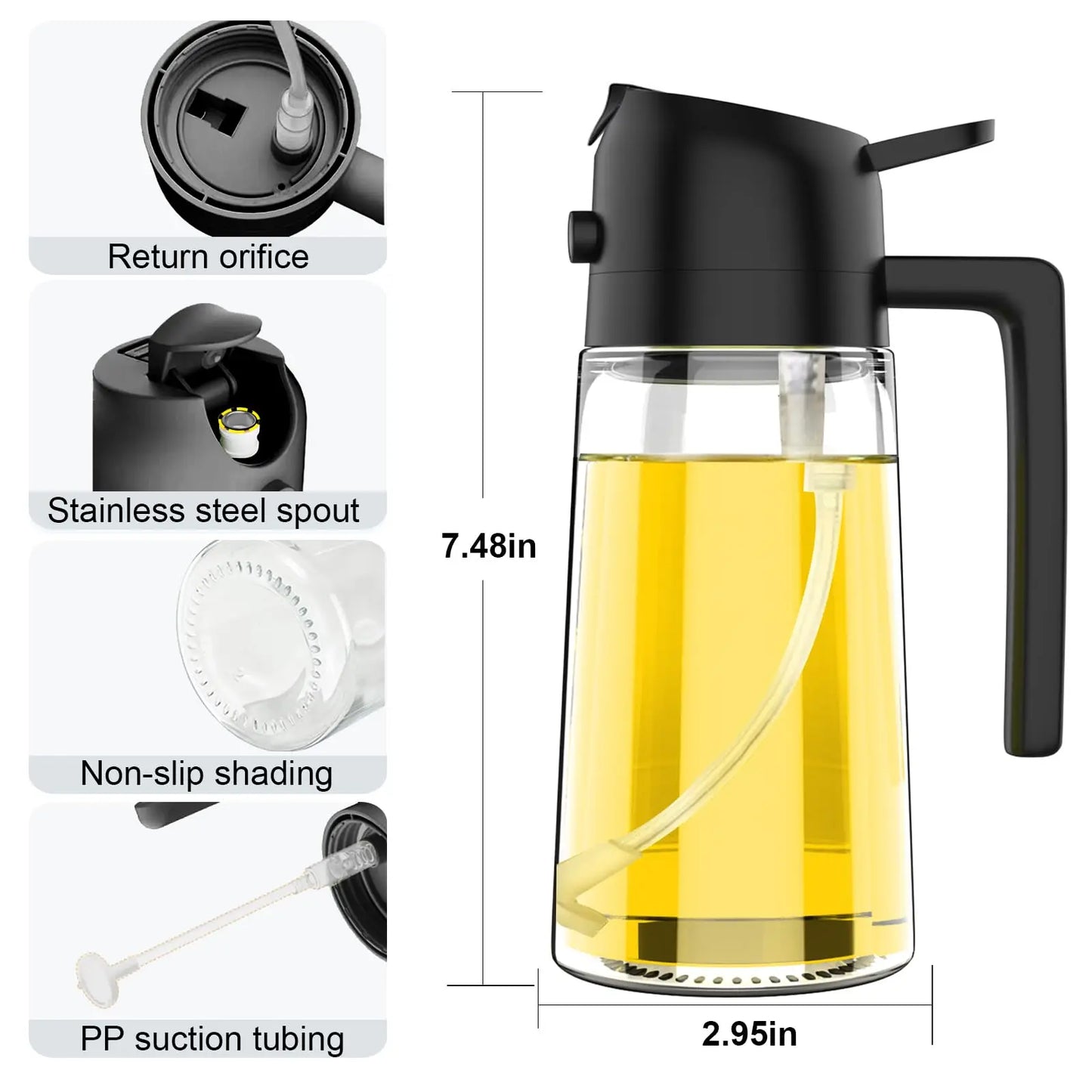 2in1 Oil Dispenser Bottle 500ml Plastic Oil Sprayer Cooking