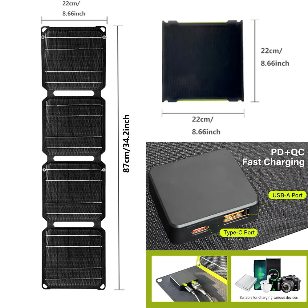 2000W Flexible Solar panel 5V 9V 12V Portable battery USB A C DC Solar