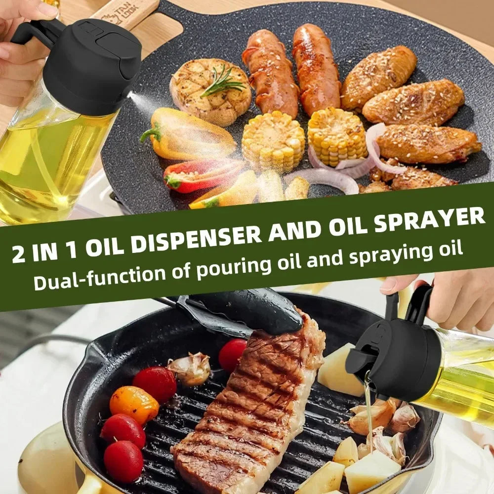 2in1 Oil Dispenser Bottle 500ml Plastic Oil Sprayer Cooking