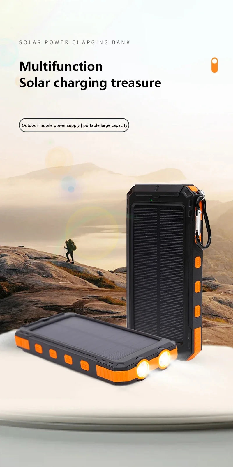 200000mAh Solar Power Bank Portable Large Capacity Charger