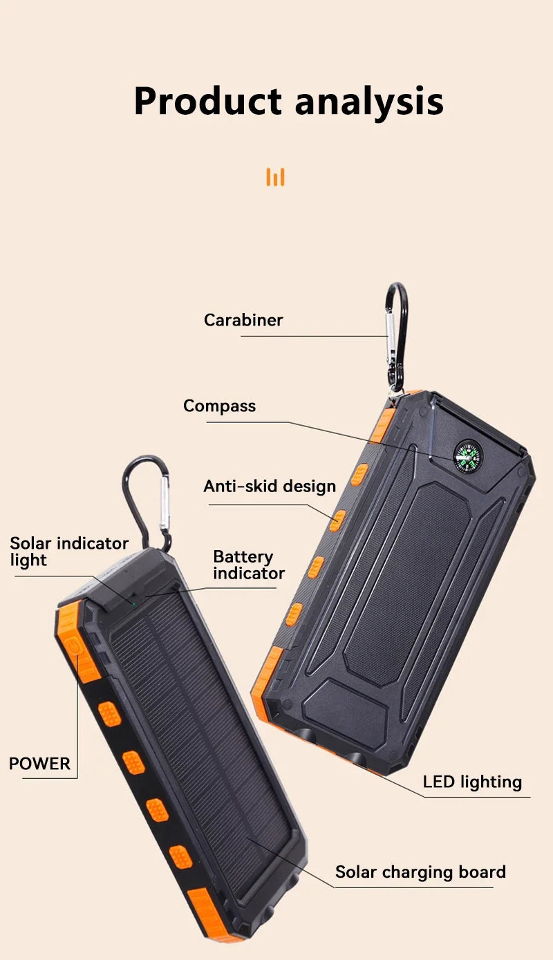 200000mAh Solar Power Bank Portable Large Capacity Charger