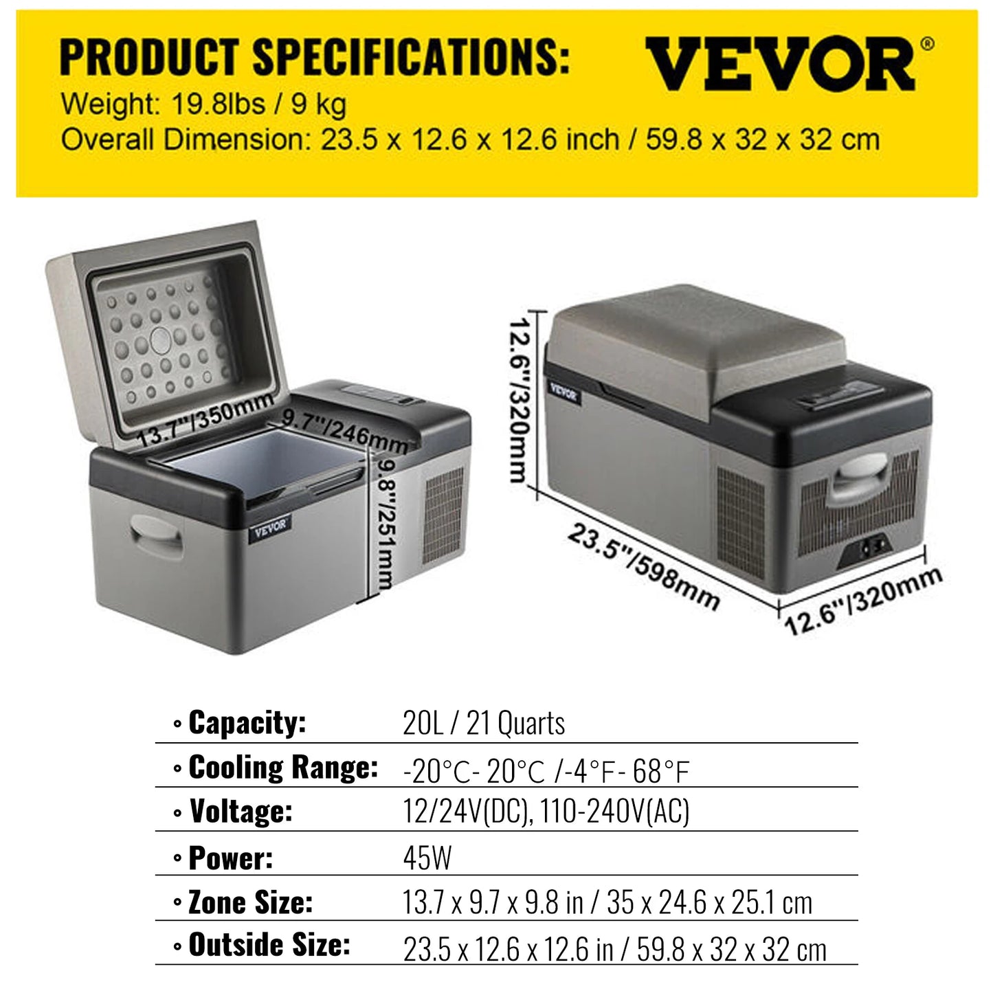 Car Refrigerator Mini Fridge 12/24V DC 110-240V