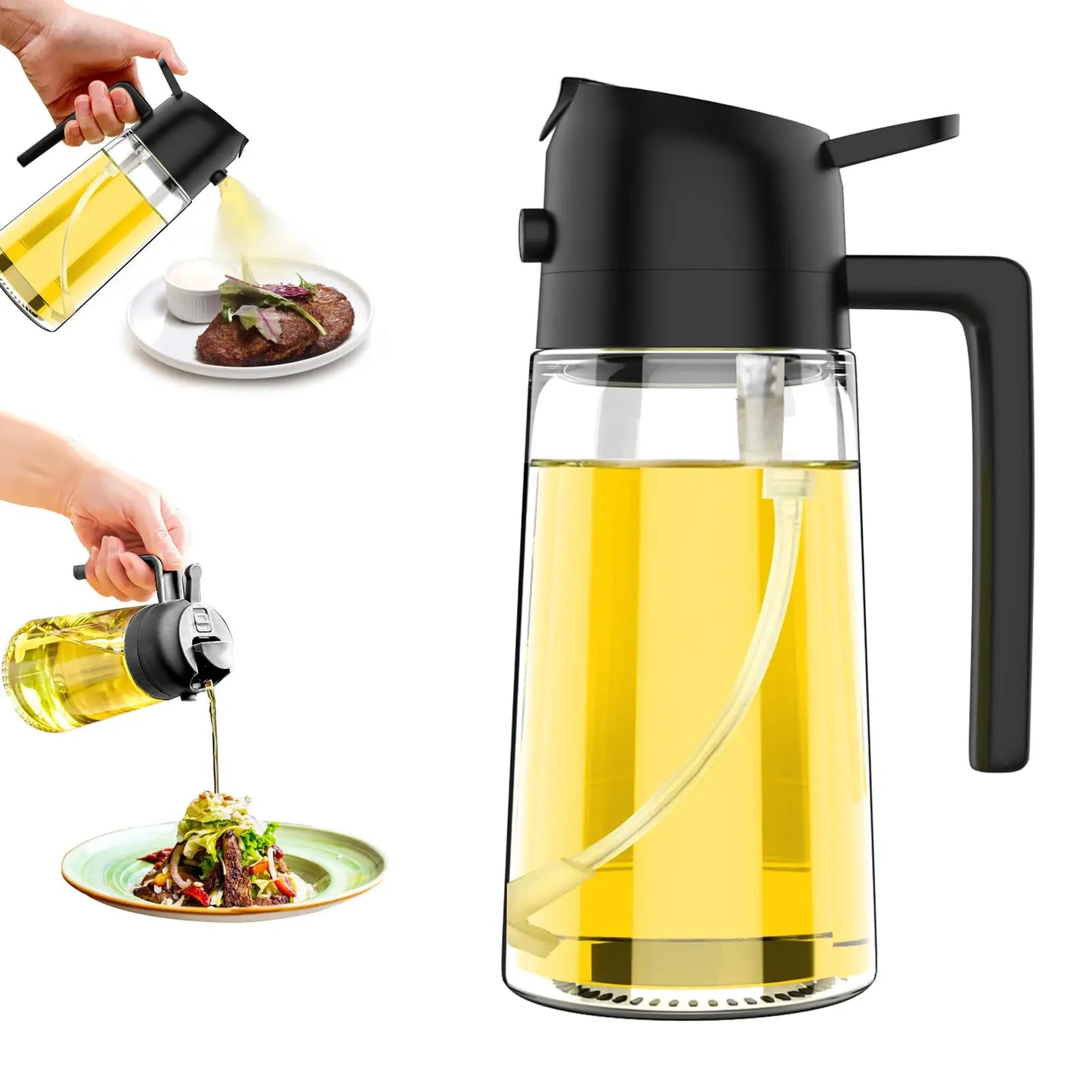 2in1 Oil Dispenser Bottle 500ml Plastic Oil Sprayer Cooking