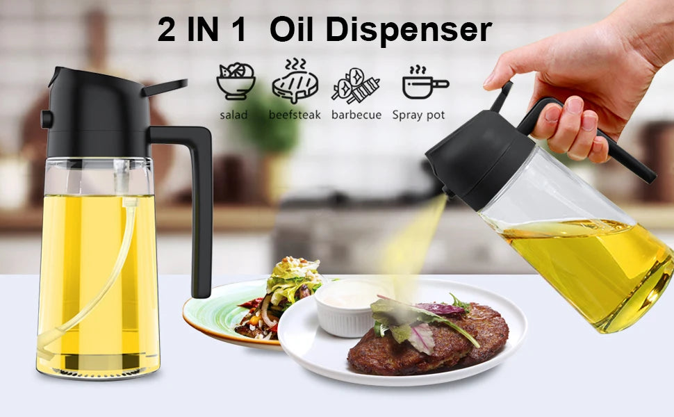 2in1 Oil Dispenser Bottle 500ml Plastic Oil Sprayer Cooking