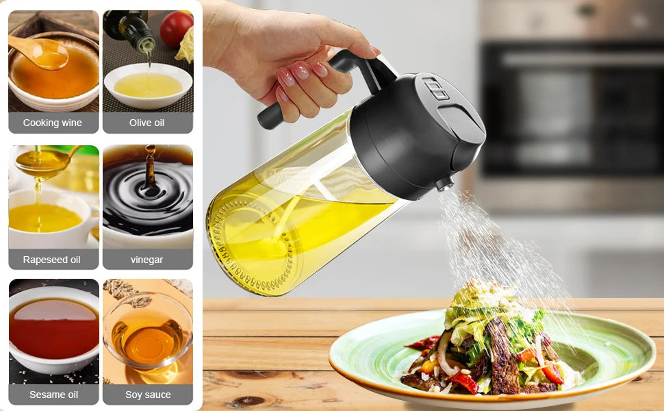 2in1 Oil Dispenser Bottle 500ml Plastic Oil Sprayer Cooking