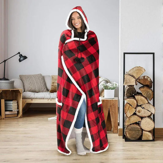 Winter Sherpa Blanket Without Sleeves Plush Fleece Hoodies TV Blankets Super Long Flannel Hooded