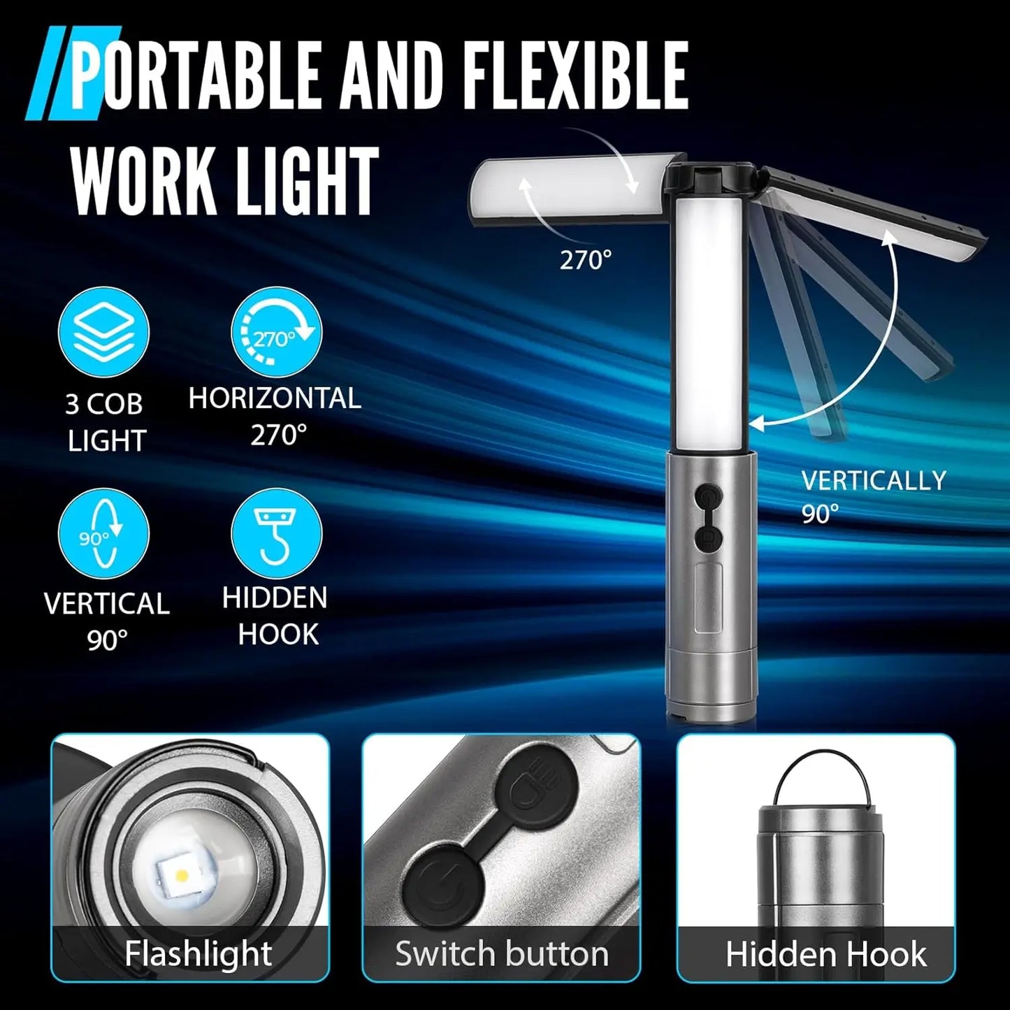 Foldable Camping Lights 3000mAh Rechargeable Lantern 3 in 1 Portable Flashlight LED