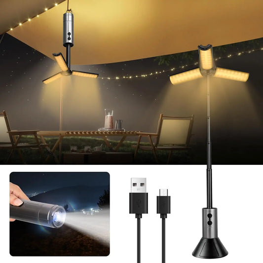 Foldable Camping Lights 3000mAh Rechargeable Lantern 3 in 1 Portable Flashlight LED