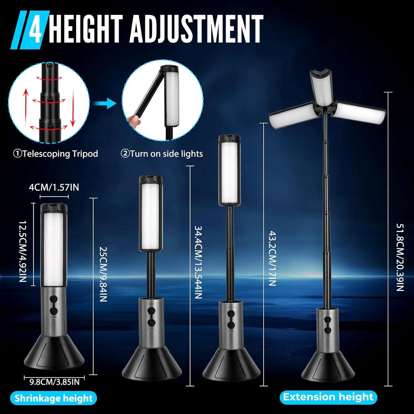 Foldable Camping Lights 3000mAh Rechargeable Lantern 3 in 1 Portable Flashlight LED