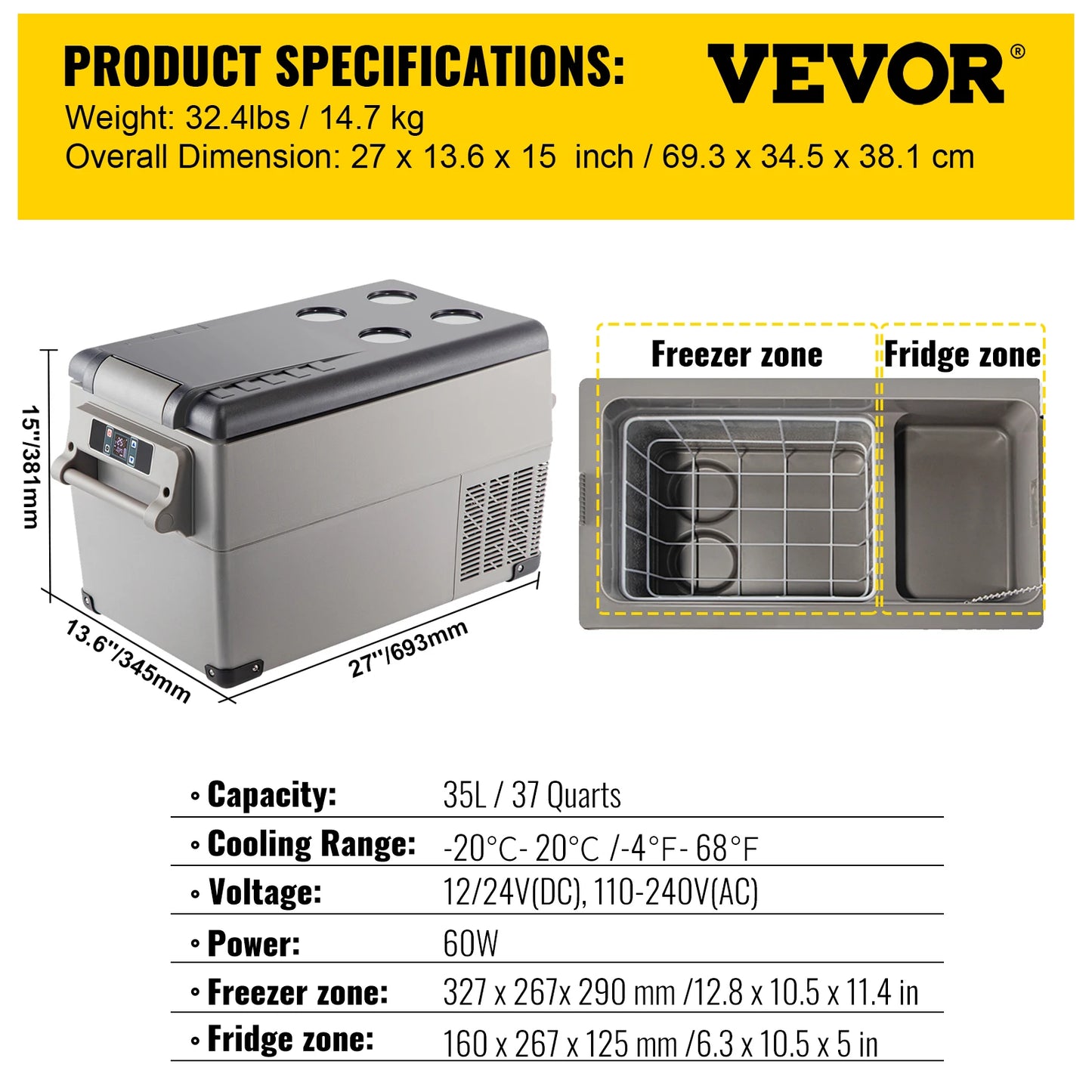 Car Refrigerator Mini Fridge 12/24V DC 110-240V