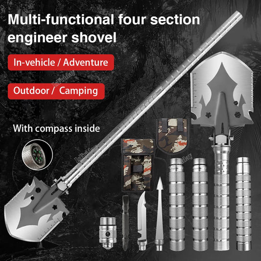 Multifunctional Outdoor Shovel 4-Section Pipe Fishing Folding Shovel Outdoor