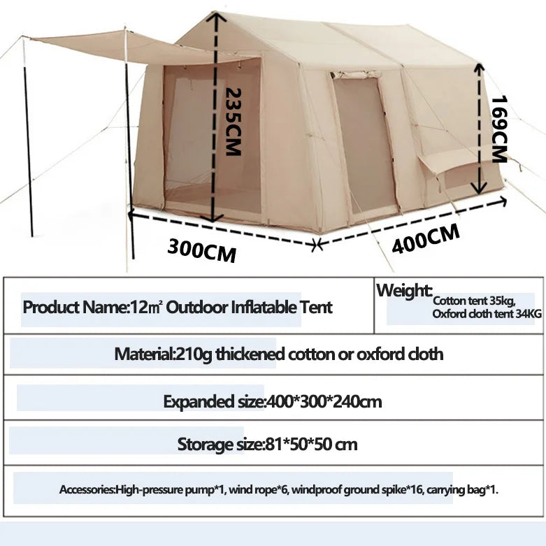 12 ㎡ Inflatable Tent Set Two Bedrooms Flysheet for 4~6 People