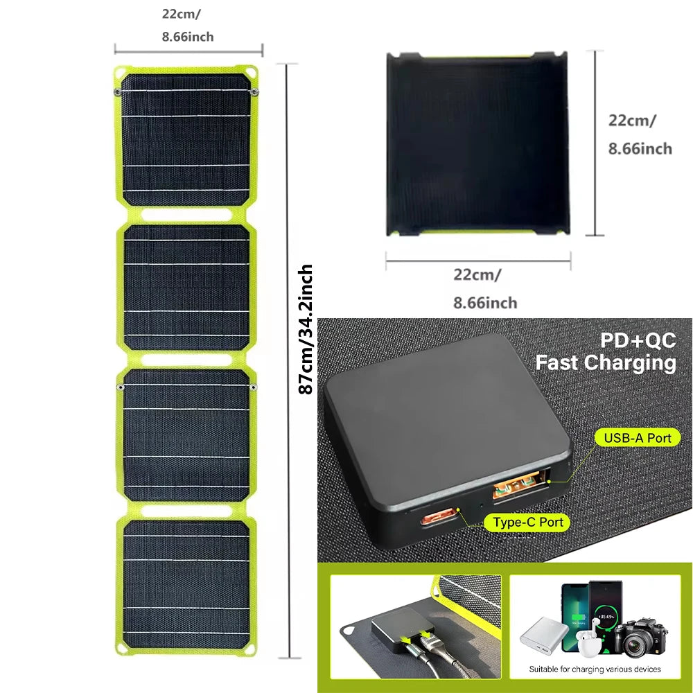 2000W Flexible Solar panel 5V 9V 12V Portable battery USB A C DC Solar